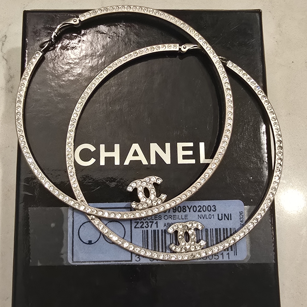 Beautiful Crystal Hoop CHANEL earrings!